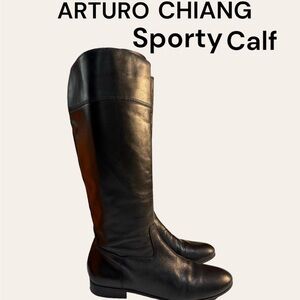 ARTURO CHIANG Black Genuine Leather Boots Size 10,Wide Calf